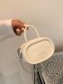 Mini Zipper Circle Bag Fashionable White Litchi Embossed Chain Strap