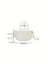 Mini Zipper Circle Bag Fashionable White Litchi Embossed Chain Strap