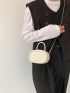 Mini Zipper Circle Bag Fashionable White Litchi Embossed Chain Strap