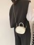 Mini Zipper Circle Bag Fashionable White Litchi Embossed Chain Strap