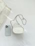 Mini Zipper Circle Bag Fashionable White Litchi Embossed Chain Strap