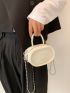 Mini Zipper Circle Bag Fashionable White Litchi Embossed Chain Strap