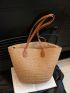 Khaki Straw Bag Large Capacity Vacation Zipper