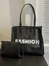 New Women's Mesh Print Letter Tote Bag With Inner Pouch