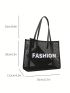 New Women's Mesh Print Letter Tote Bag With Inner Pouch