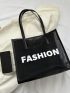 New Women's Mesh Print Letter Tote Bag With Inner Pouch