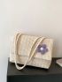 Medium Flap Straw Bag Flower Decor Vacation