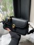 Litchi Embossed Baguette Bag PU Elegant Black