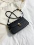 Litchi Embossed Baguette Bag PU Elegant Black