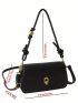 Litchi Embossed Baguette Bag PU Elegant Black