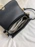 Litchi Embossed Baguette Bag PU Elegant Black