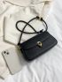 Litchi Embossed Baguette Bag PU Elegant Black