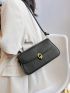 Litchi Embossed Baguette Bag PU Elegant Black