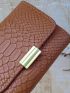 Snakeskin Embossed Small Wallet PU Elegant Brown