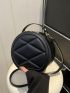 Mini Circle Bag PU Quilted Black Elegant