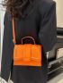 Mini Square Bag Crocodile Embossed PU Neon Orange Funky