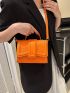 Mini Square Bag Crocodile Embossed PU Neon Orange Funky