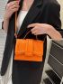 Mini Square Bag Crocodile Embossed PU Neon Orange Funky