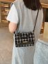 Plaid Pattern Square Bag Chain Strap Flap Polyester Fashionable