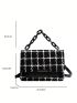 Plaid Pattern Square Bag Chain Strap Flap Polyester Fashionable