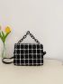 Plaid Pattern Square Bag Chain Strap Flap Polyester Fashionable