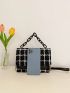 Plaid Pattern Square Bag Chain Strap Flap Polyester Fashionable