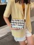 Plaid Pattern Square Bag Polyester Chain Strap Flap Fashionable