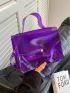 Small Flap Square Bag Clear PVC Purple Minimalist