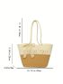 Large Straw Bag Two Tone Twilly Scarf Decor No-closure Double Handle Vacation