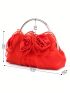 Glamorous Novelty Bag Flower Decor Kiss Lock Satin