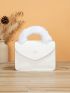 Mini Square Bag Fuzzy Decor Top Handle Flap PU Fashionable