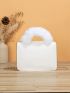 Mini Square Bag Fuzzy Decor Top Handle Flap PU Fashionable