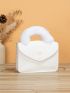 Mini Square Bag Fuzzy Decor Top Handle Flap PU Fashionable