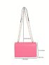 Neon Pink Studded Decor Quilted Flap Chain Square Bag Funky