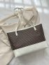 Geometric Pattern Contrast Binding Shoulder Tote Bag Elegant