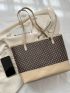 Geometric Pattern Contrast Binding Shoulder Tote Bag Elegant