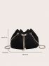 Mini Faux Pearl Decor Bucket Bag Fashion Black