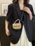 Mini Faux Pearl Decor Flap Saddle Bag Fashion Black
