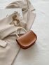 Mini Faux Pearl Decor Flap Saddle Bag Fashion Brown