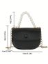 Mini Faux Pearl Decor Flap Saddle Bag Fashion Black