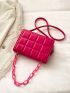 Neon Pink Quilted Pattern Chain Square Bag