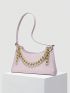 Crocodile Embossed Chain Decor Baguette Bag