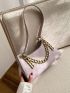 Crocodile Embossed Chain Decor Baguette Bag