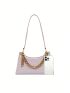 Crocodile Embossed Chain Decor Baguette Bag