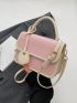 Mini Litchi Embossed Flap Square Bag Fashion Contrast Binding