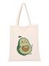 Cartoon Avocado Graphic Shopper Bag Beige Casual