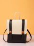 Two Tone Flap Backpack Fashion Button Detail