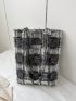 Plaid Pattern Raw Trim Shoulder Tote Bag Casual