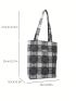 Plaid Pattern Raw Trim Shoulder Tote Bag Casual