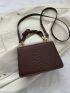 Small Embossed Detail Flap Square Bag Ruched Top Handle